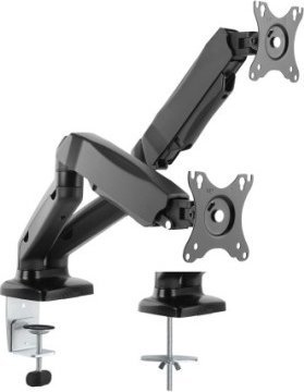 Value Podwójne ramię do monitora LCD, uchwyt stołowy, sprężyna gazowa, 5 punktów obrotu, czarny