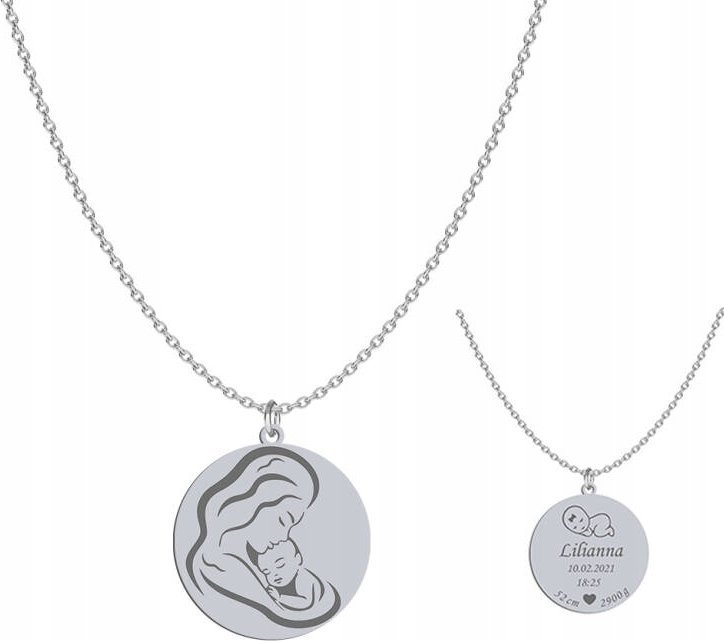 Radziszewska Jewellery Naszyjnik Srebrny Imię Dziecka Metryczka Łańcuszek Narodziny Dziecka 925