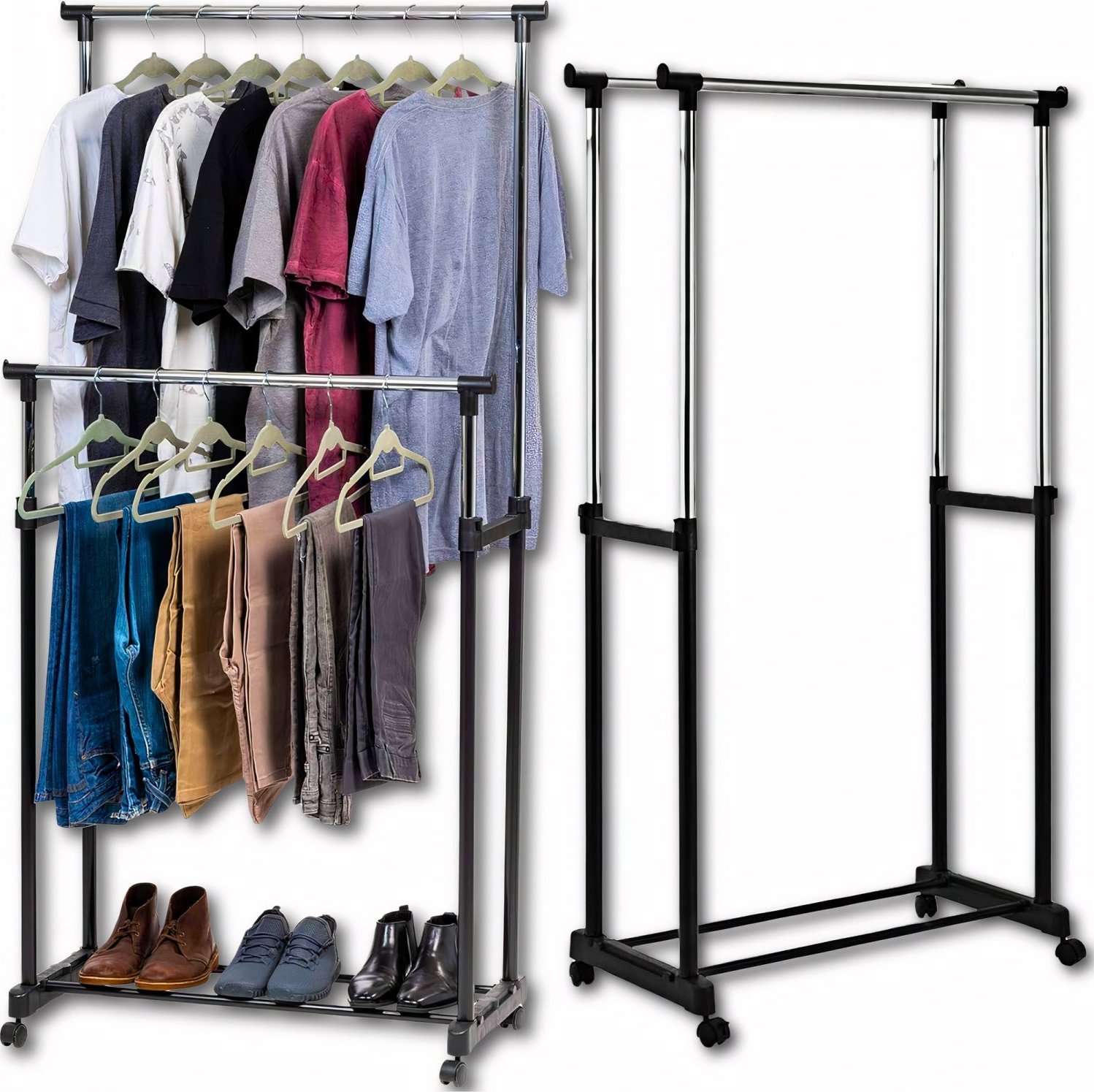 PrzydaSie Wieszak Stojący Na Kółkach Ubrania Stojak Podwójny