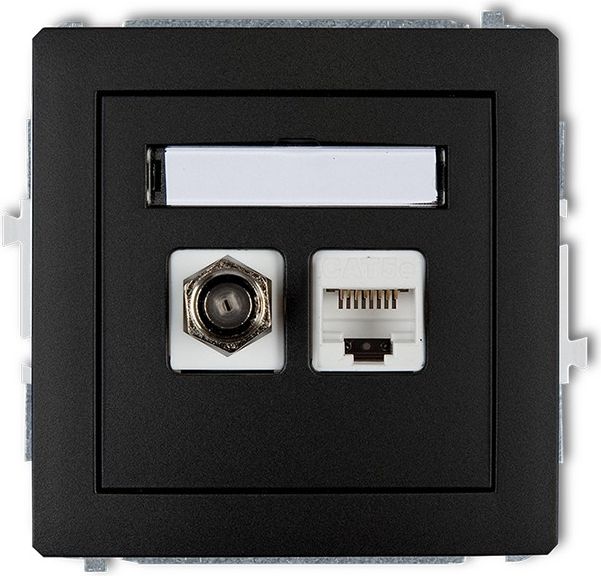 Karlik Gniazdo antenowe pojedyncze SAT + gniazda komputerowe pojedyncze 1xRJ45 czarny mat (12DGFK)