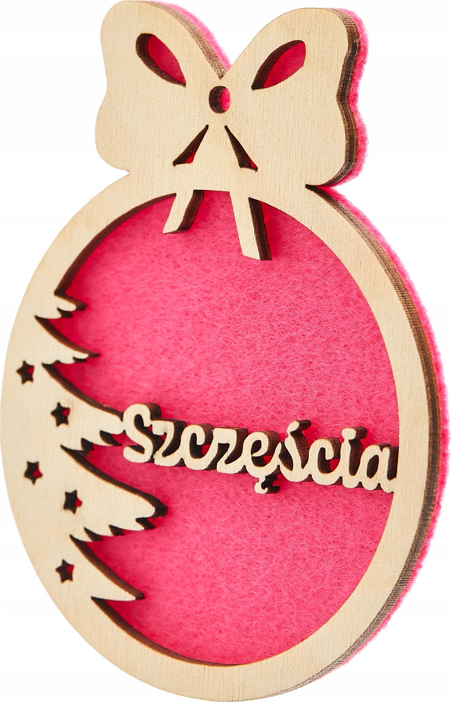 Techrebal BOMBKA DREWNIANA CHOINKOWA Z ŻYCZENIAMI RÓŻOWA