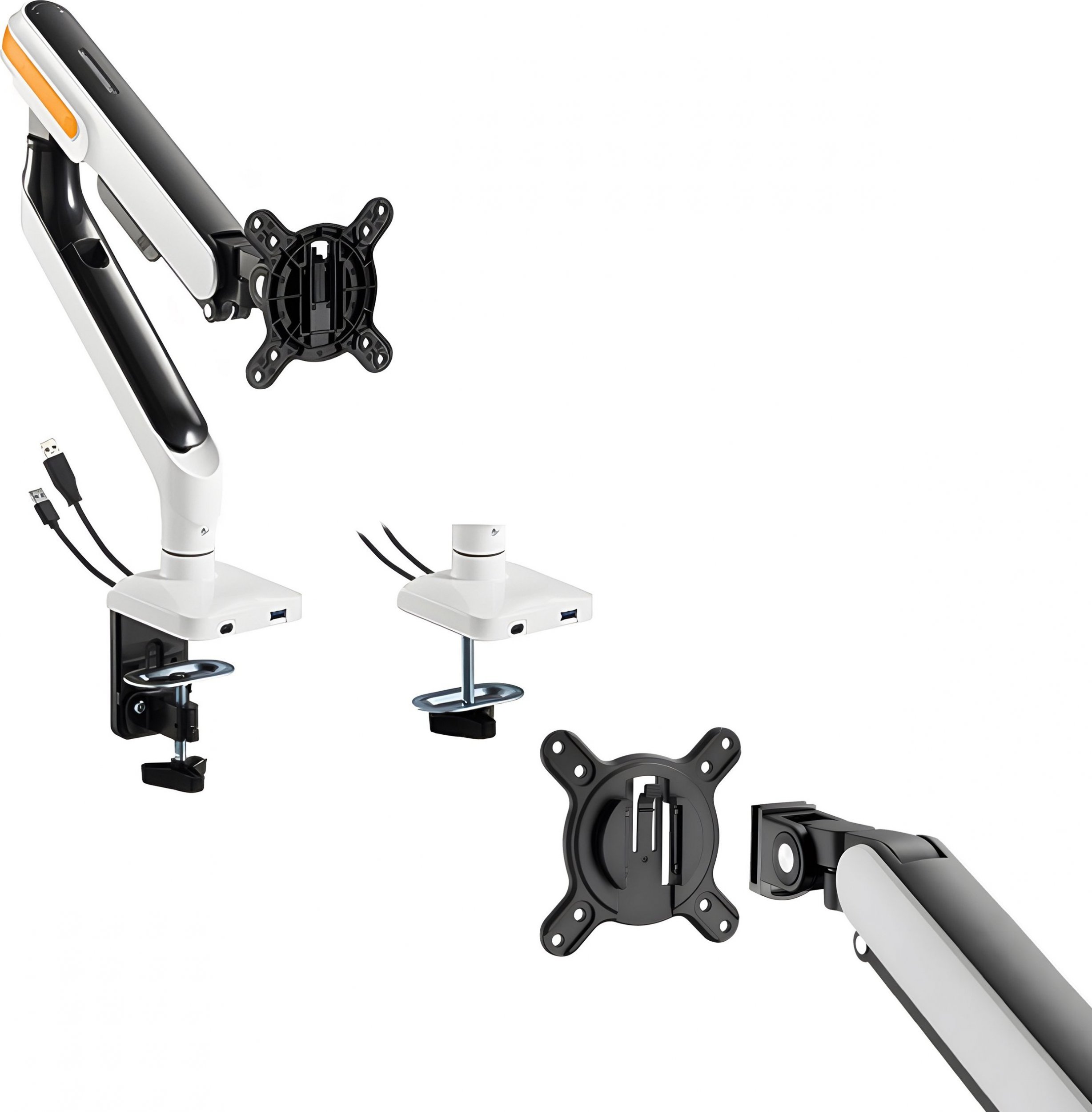 HDWR Uchwyt sprężynowy do monitora, czarny, dwa porty USB, HDWR SolidHand-ES01U