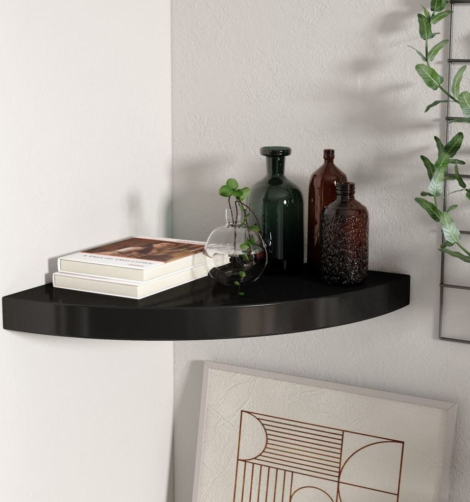 vidaXL Narożna półka ścienna, czarna, 35x35x3,8 cm, MDF
