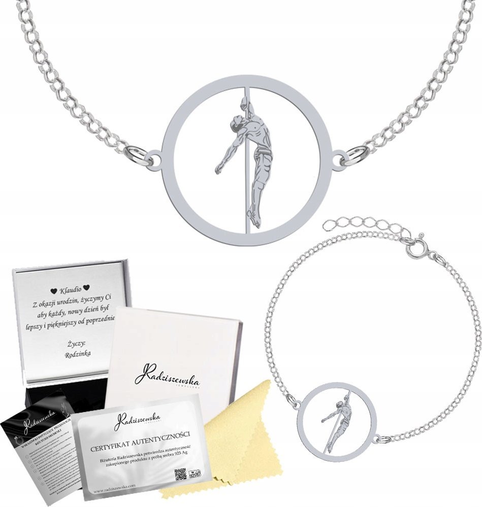 Radziszewska Jewellery Bransoletka Srebrna Pole Dance Męski Srebro 925 Grawer Gratis Prezent