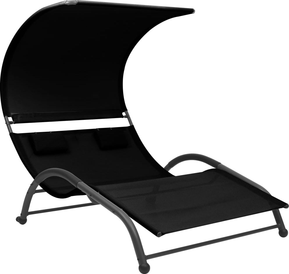 vidaXL Podwójny leżak z baldachimem tkanina textilene czarny