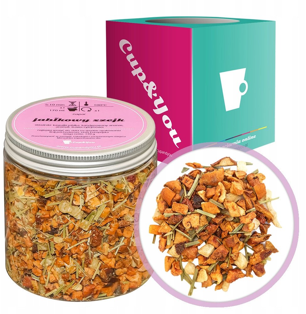 Najlepsza herbata owocowa JABŁKOWY SZEJK trawa cytrynowa 170g napar - herbata sypana liściasta napar z suszu PREMIUM Cup&You