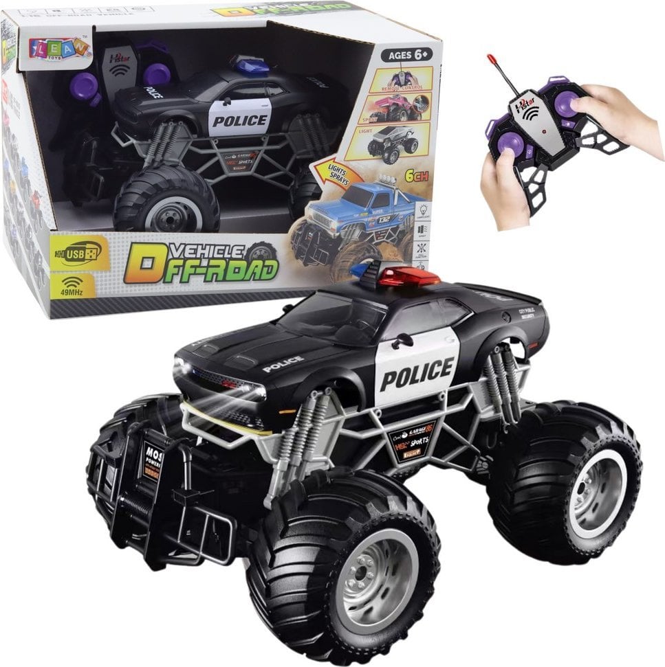 LeanToys Samochód Terenowy Policyjny Zdalnie Sterowany RC 1:16 Światła Dym