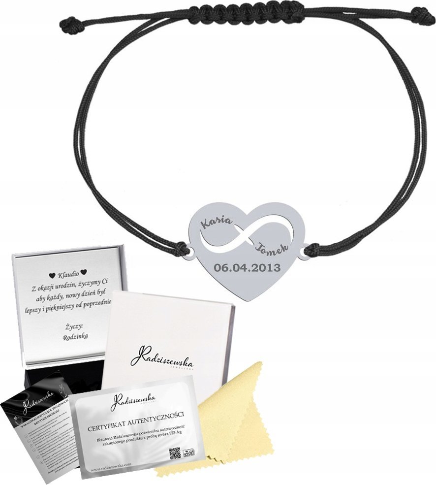 Radziszewska Jewellery Bransoletka Srebrna z Imionami Serce Biżuteria Rocznica Prezent 925 GRAWER