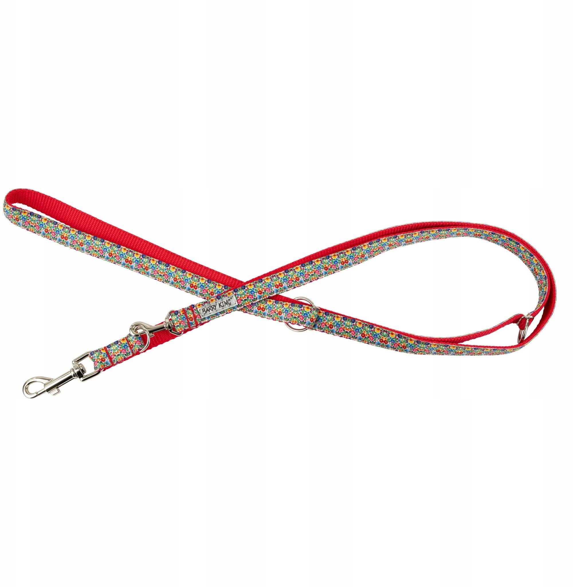 Smycz dla psa, wzór folk, regulowana, taśma, 10MM/220CM czerwona