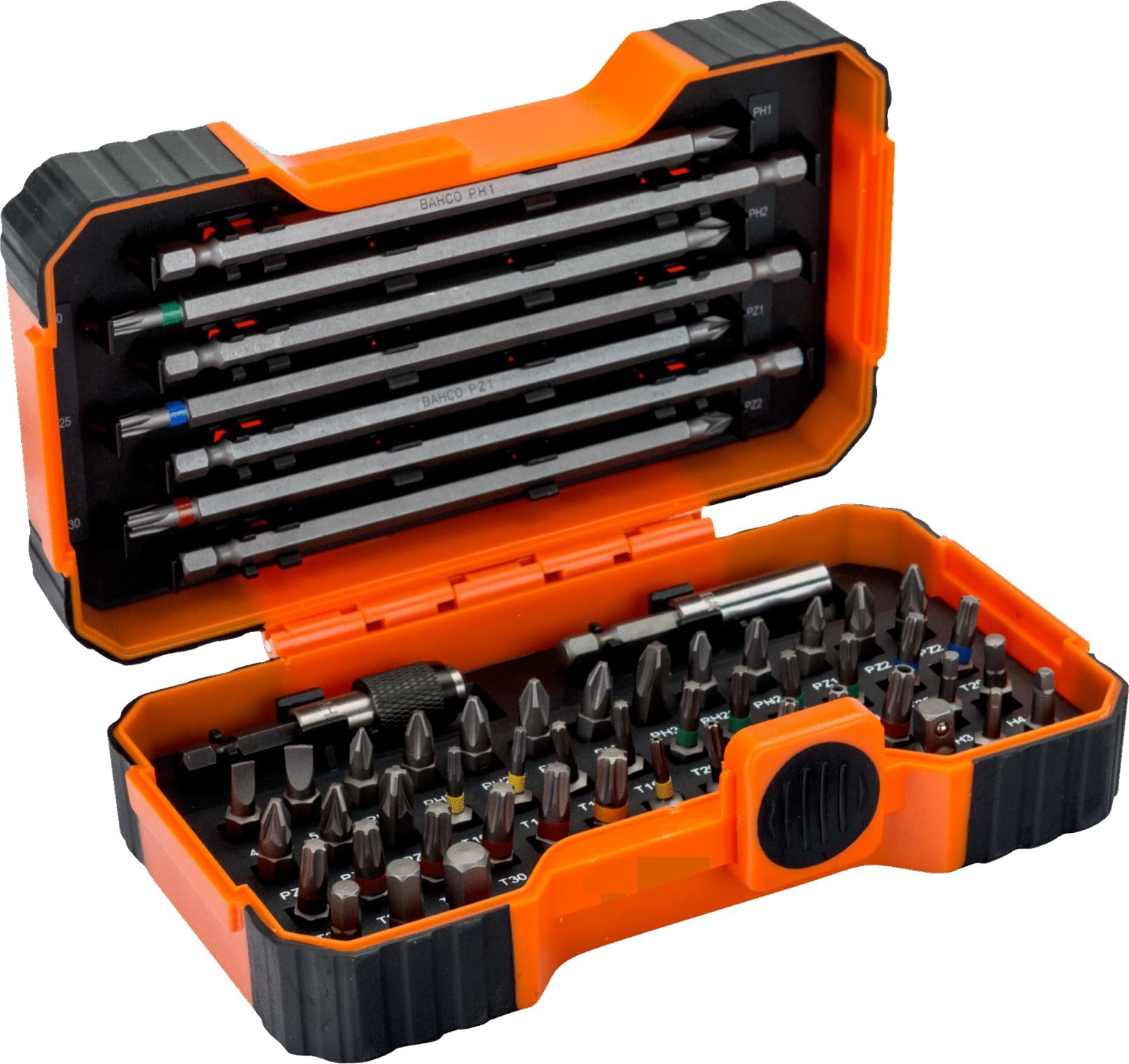 Bahco Zestaw bitów 54 szt. sześciokątne, płaskie, Phillips, Pozidriv, Robertson, TORX z otworem, kolorowe TORX BAHCO