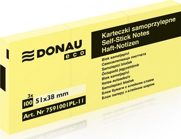 Donau Karteczki Donau Eco 38x51mm żółte (3x100) -