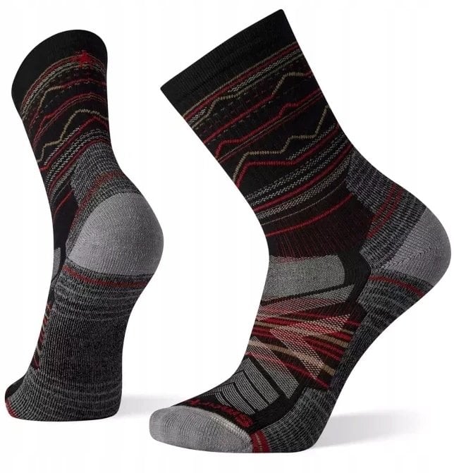 U'S Hike Light Cushion Mountain Range Pattern Crew Socks, 001 | black, XL