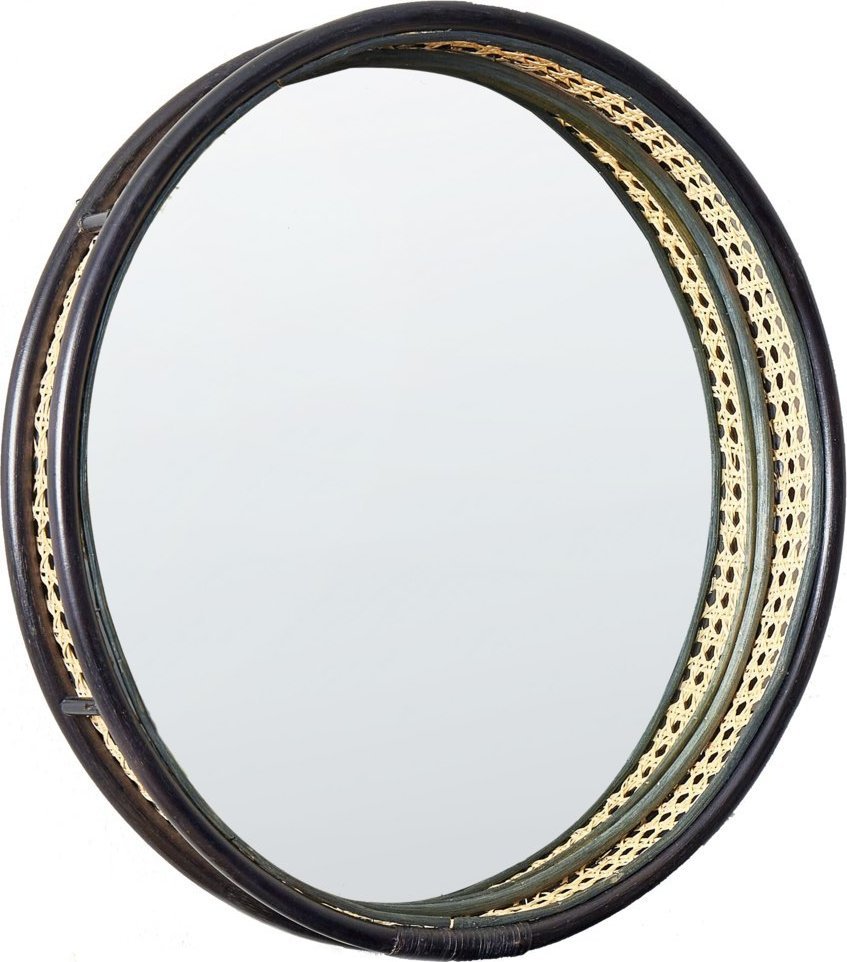 Beliani Okrągłe lustro ścienne rattanowe ø 60 cm czarne DAKSA