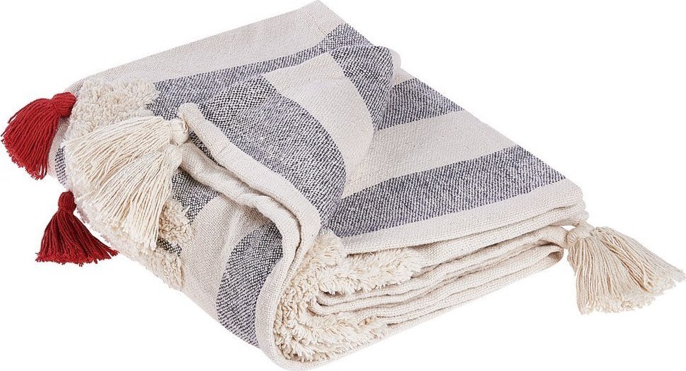 Beliani Koc bawełaniany 125 x 150 cm biało-szary NAMTAR