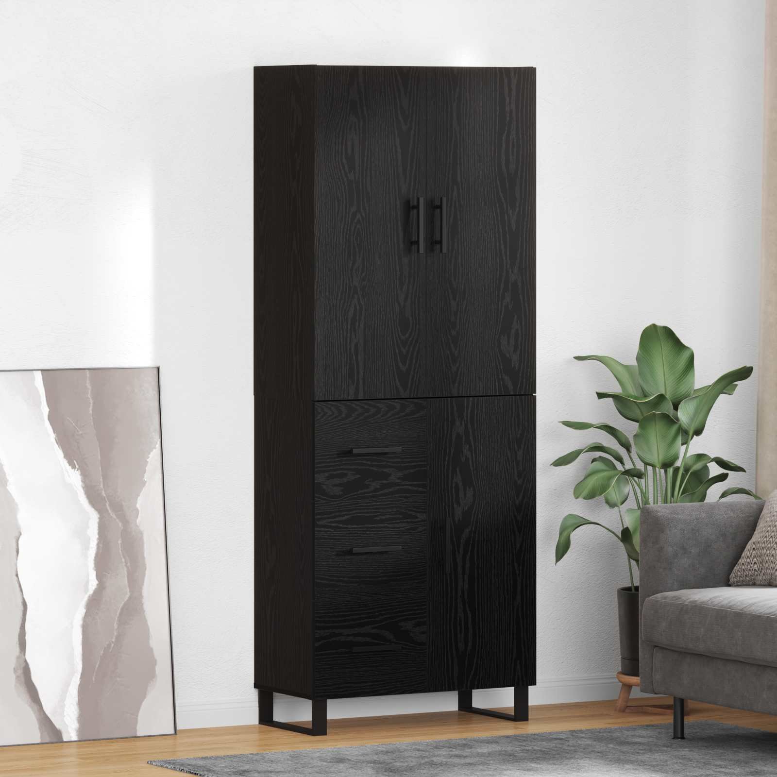 vidaXL Highboard 2 pcs Czarny Dąb Drewno inżynieryjne i szkło