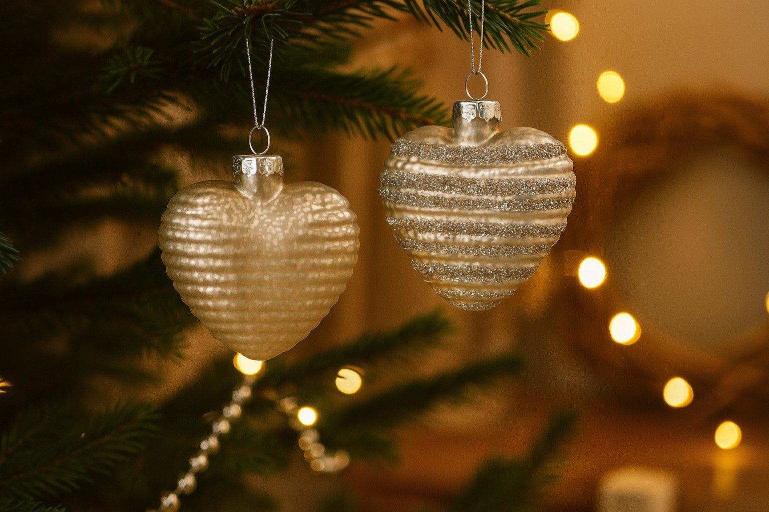 Ewax komplet 2 szklanych bombek w kształcie serca szampańskiego 8 cm