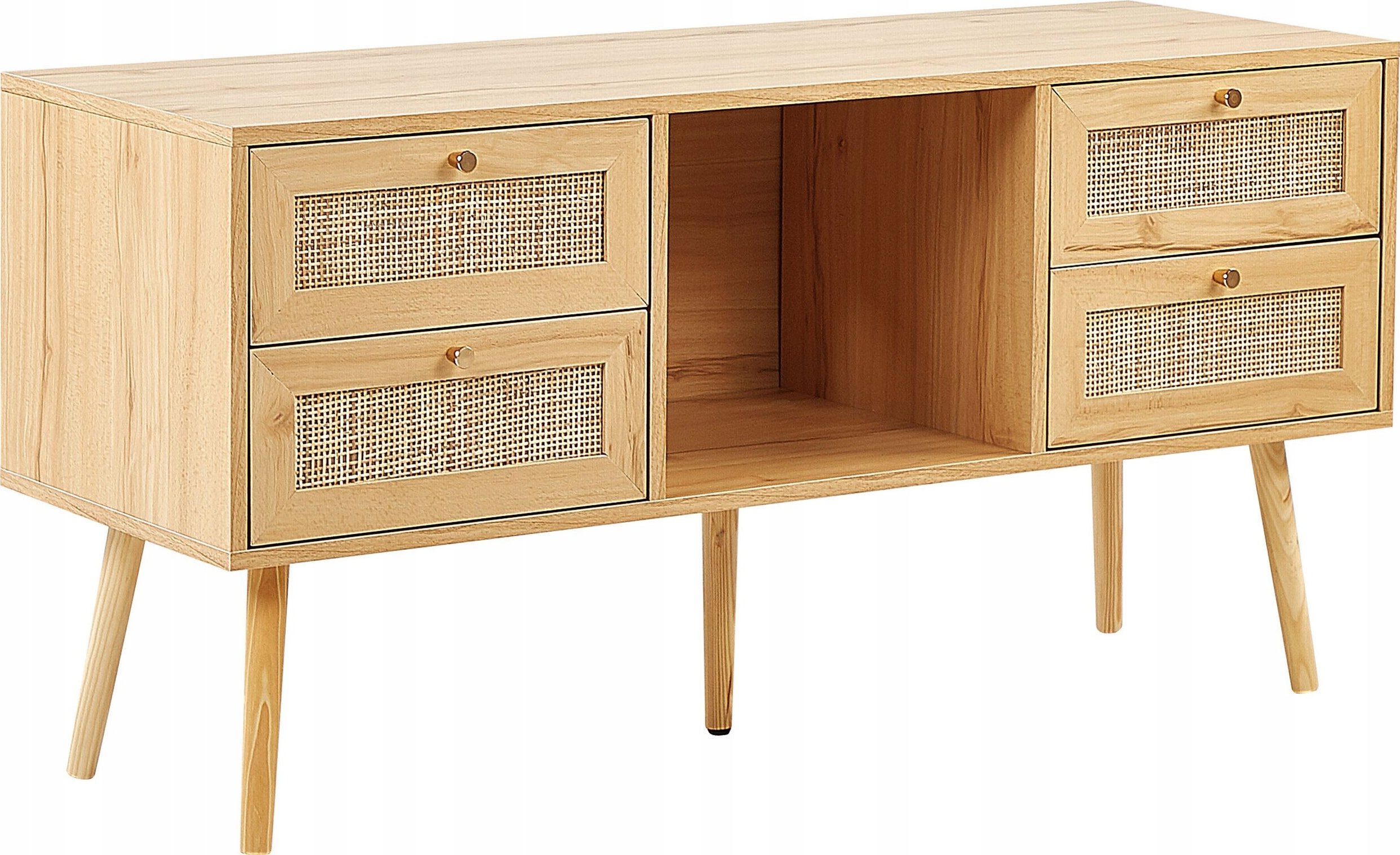 Beliani Szafka RTV z frontem rattanowym jasne drewno PEROTE