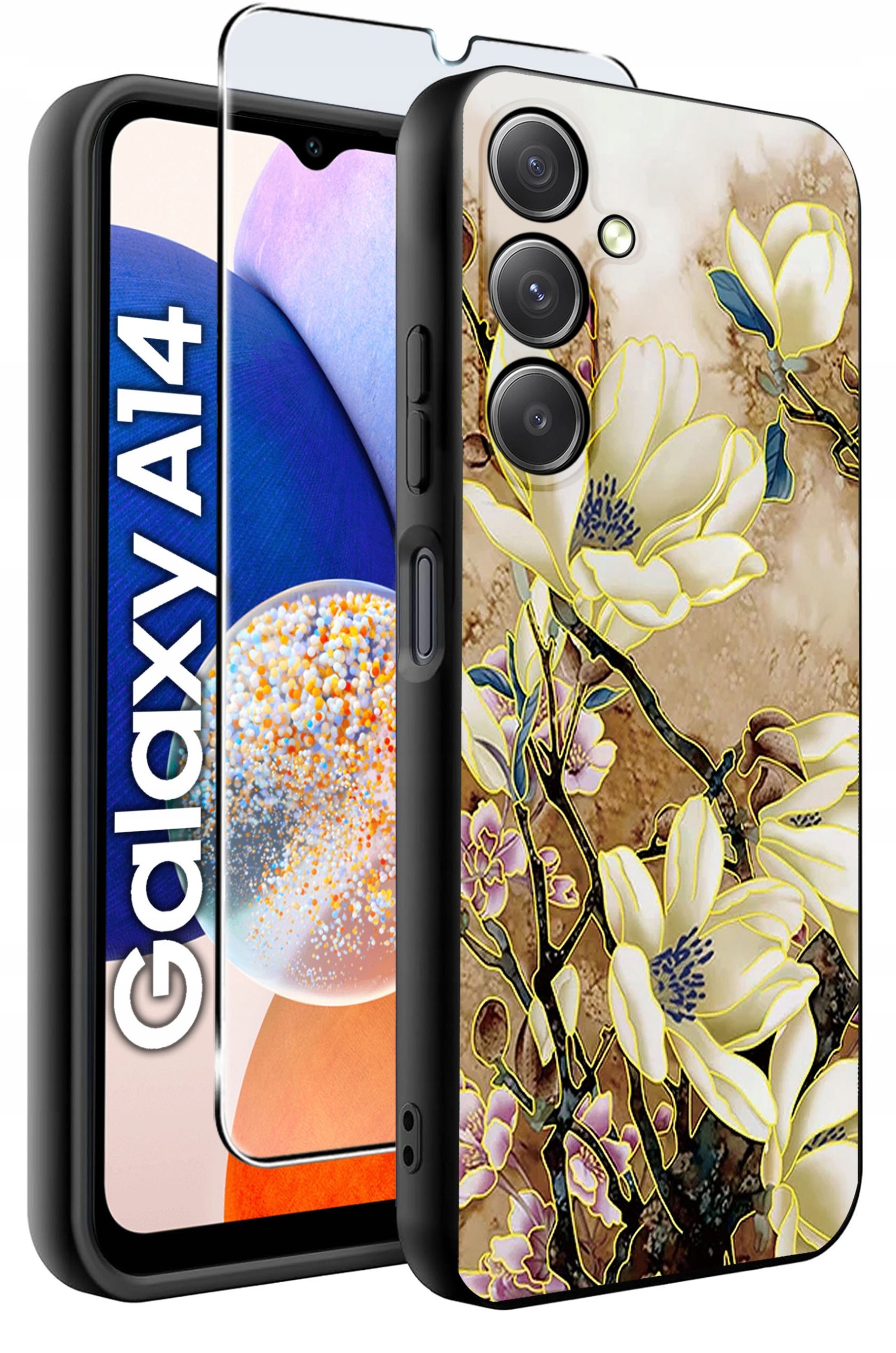 ETUI do Samsung A14 5G WZORY | SILIKONOWE MATT CASE + SZKŁO HARTOWANE 9H