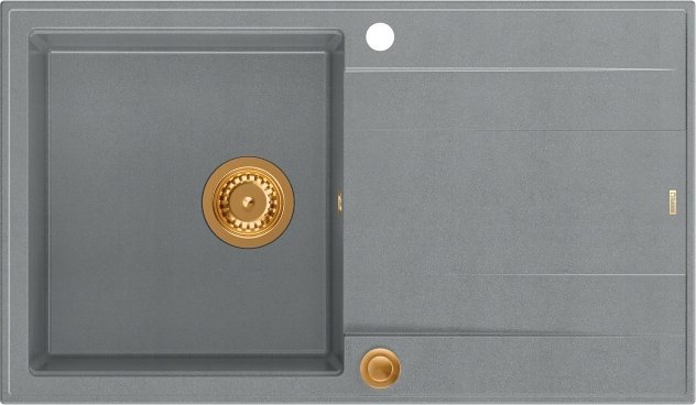 Zlewozmywak GraniteQ EVAN 111 GraniteQ zlewozmywak z syfonem Push 2 Open 1-komorowy z/o (860x500x210) silver stone / elementy miedziane