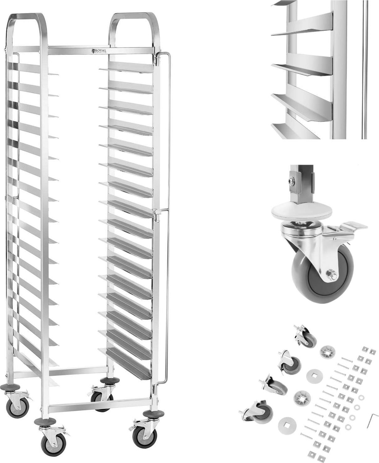 Royal Catering Wózek kelnerski cateringowy do transportu 16 pojemników tac 60 x 40 cm Royal Catering RCTW-16TB.1
