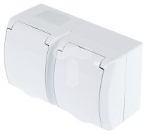 Ospel FALA Gniazdo hermetyczne podwójne z/u Schuko IP44 klapka biała (GNH-2HSw)