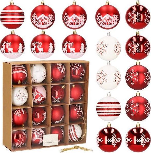 Springos Bombki choinkowe 16 szt. czerwony 8 cm zestaw choinkowy UNIWERSALNY