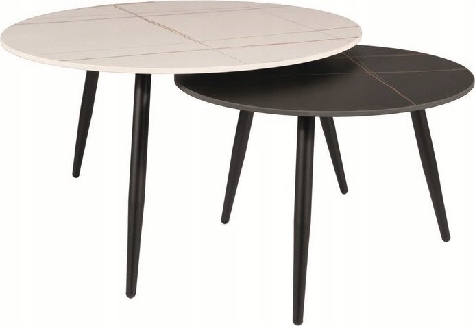 Signal Podwójny stolik kawowy KORA B biało czarny efekt marmuru