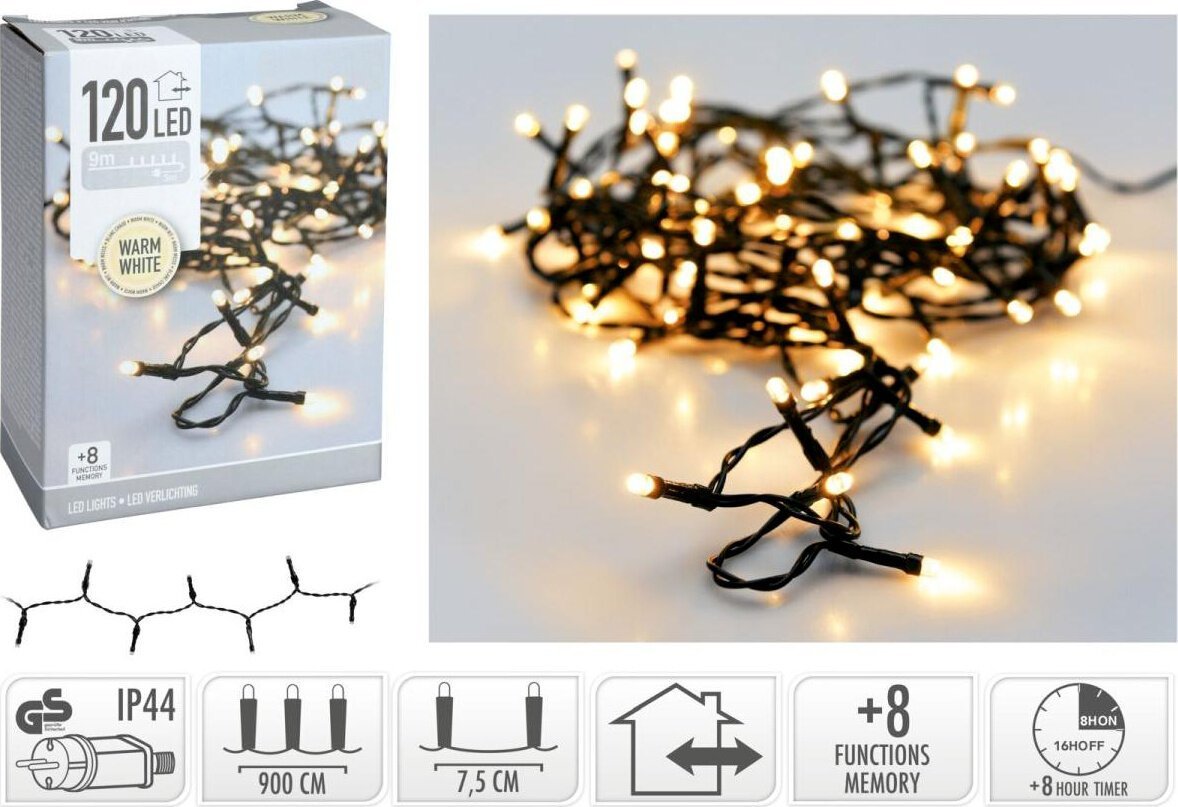 Lampki choinkowe Koopman Lampki choinkowe łańcuch świetlny 120 led timer ciepły biały