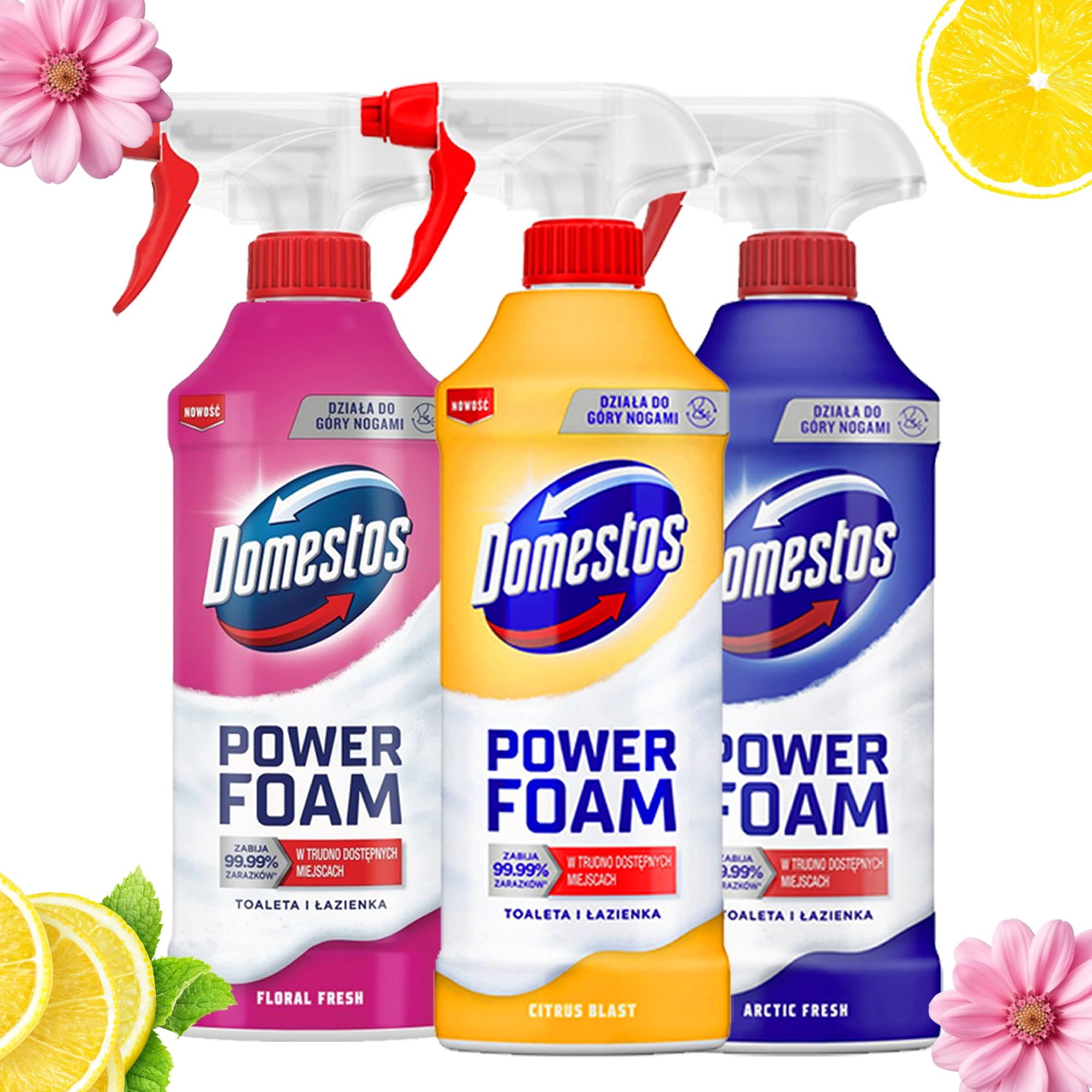 Domestos Zestaw 3 x Power Foam Piana Do Mycia Toalety i Łazienki 435ml