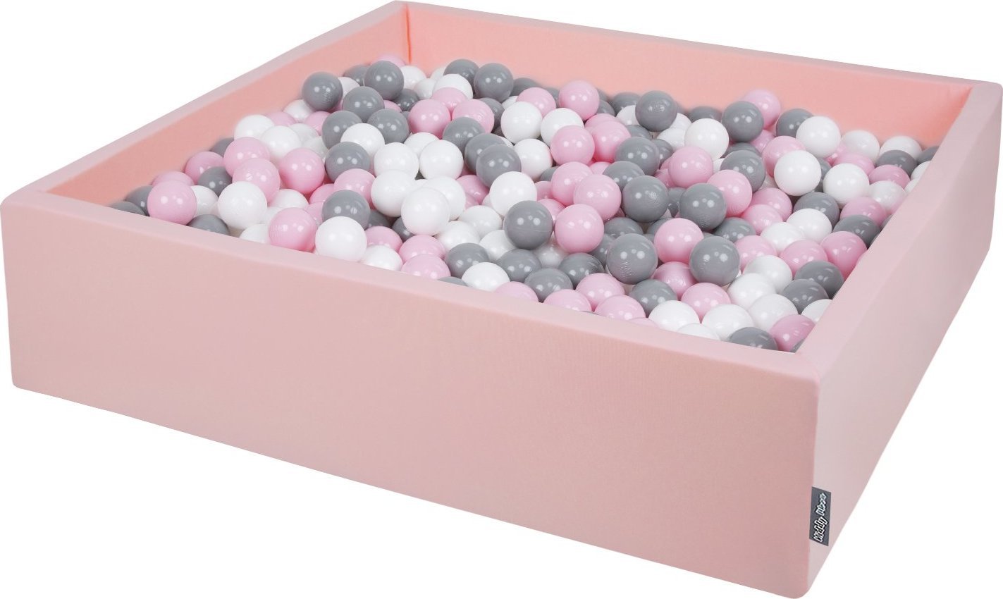 KiddyMoon Suchy basen kwadratowy z piłeczkami 7cm 120x30 różowy: biały-szary-pudrowy róż 120x30/1000piłek Zabawka basen piankowy