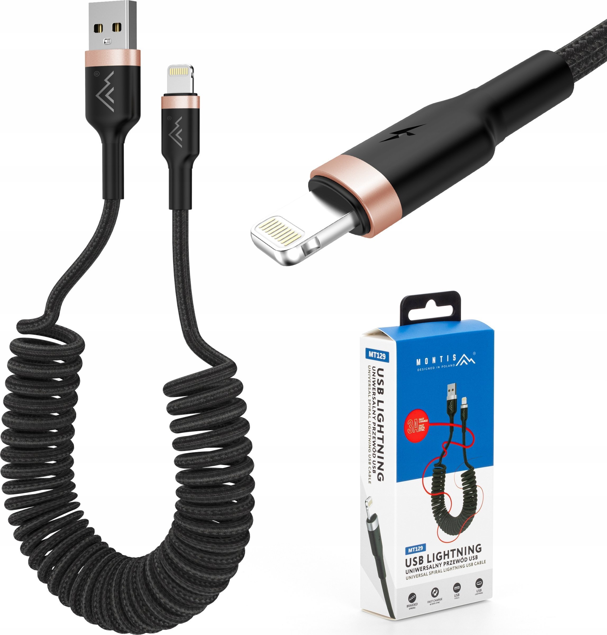 Montis Kabel USB Typu A - USB Lightning 1,5m (spirala) MT129 Montis