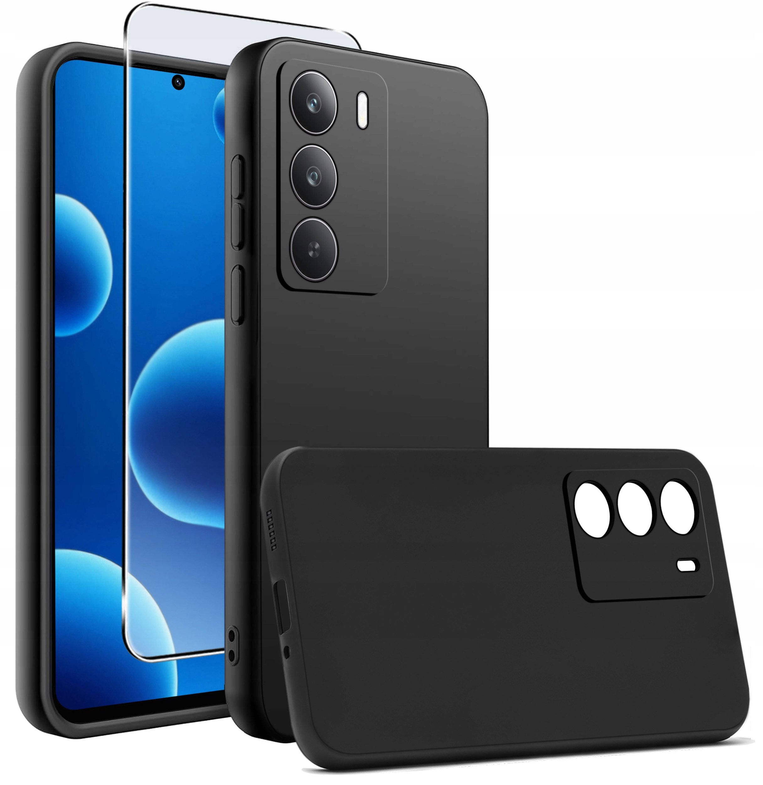 ZESTAW Etui do Realme 14x 5G | Matowe Czarne Silikon Slim +SZKŁO