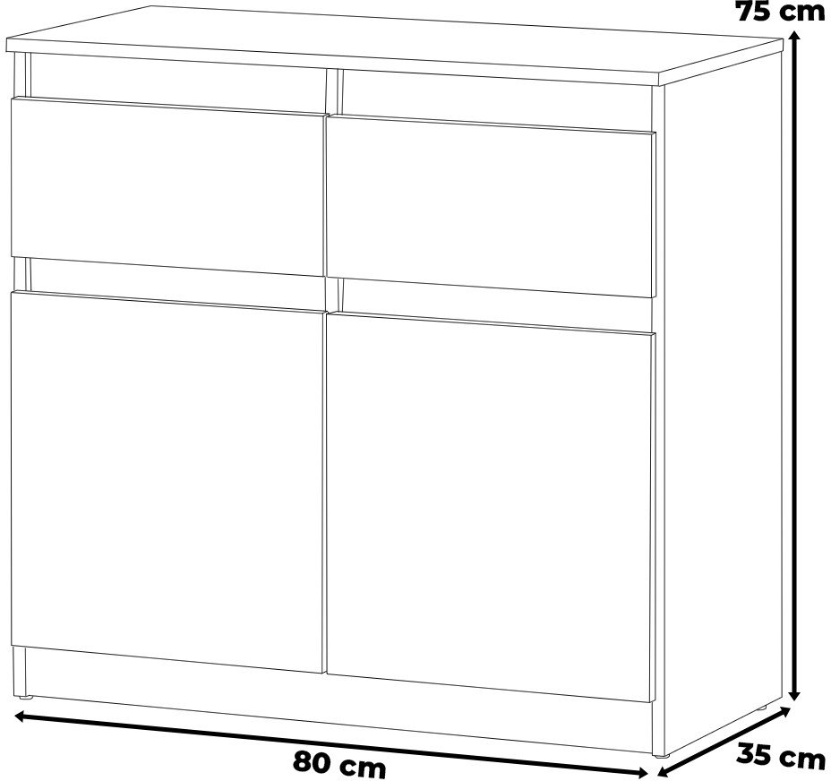 Komoda Młodzieżowa 2 Szuflady 80cm Szafka Rtv Dąb Wotan Butelkowa Zieleń