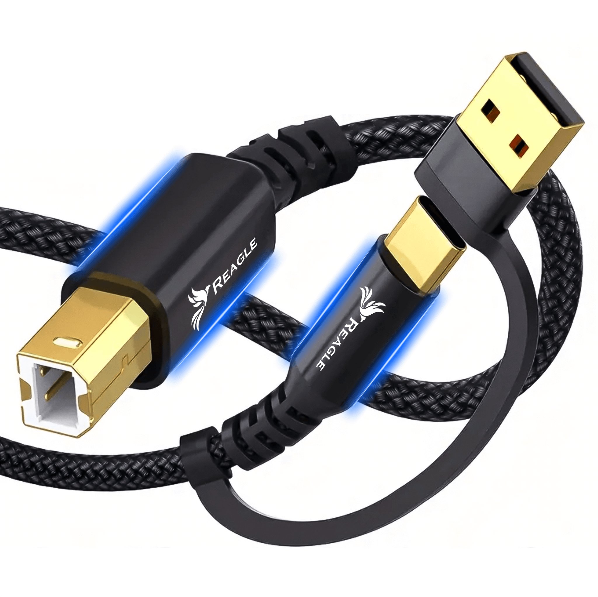 Kabel USB Reagle USB-B - USB-C + USB-A 1 m Czarny