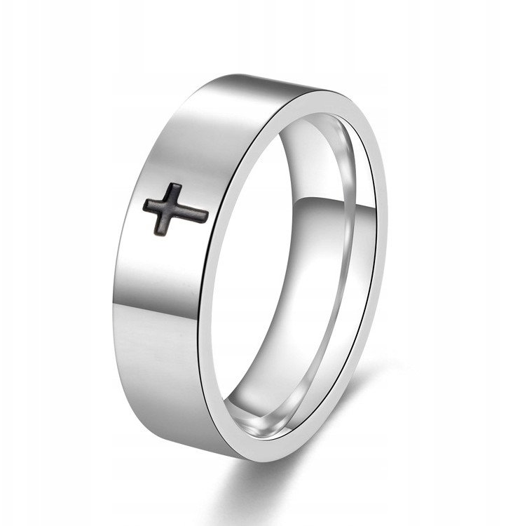 Obrączka PIERŚCIEŃ Sygnet SREBRNY Stal Krzyżyk 242