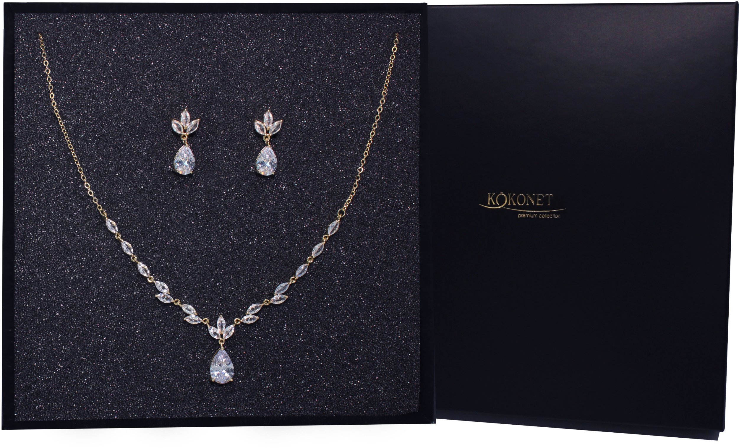 KOKONET ZŁOTY naszyjnik kolczyki pozłacany LISTKI migdał