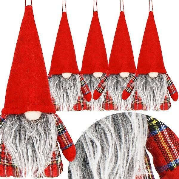 Dekoracja świąteczna Springos Skrzaty 21 cm 5 szt. ozdoby świąteczne, krasnale zawieszki gnomy w kratkę UNIWERSALNY