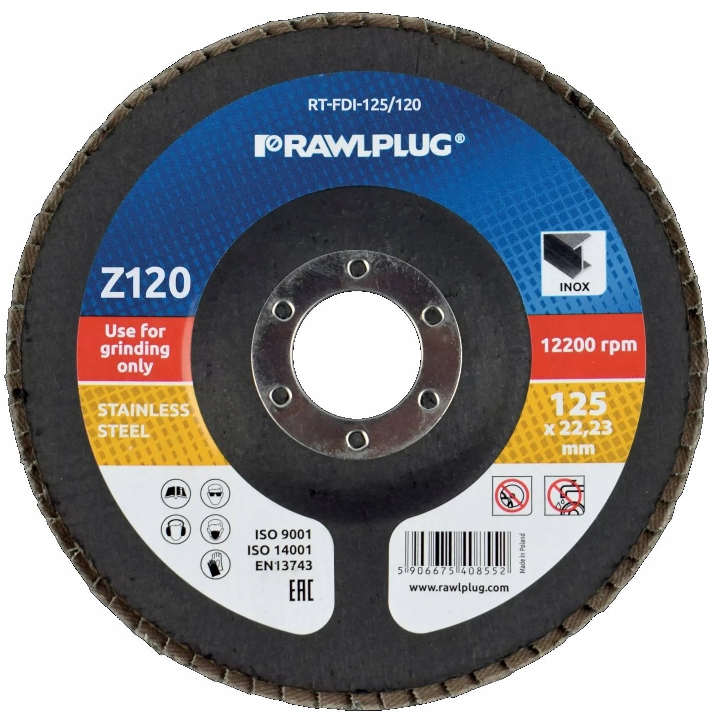 Ściernica listkowa cyrkonowa Z120 125X22,23MM RT-FDI-125/120