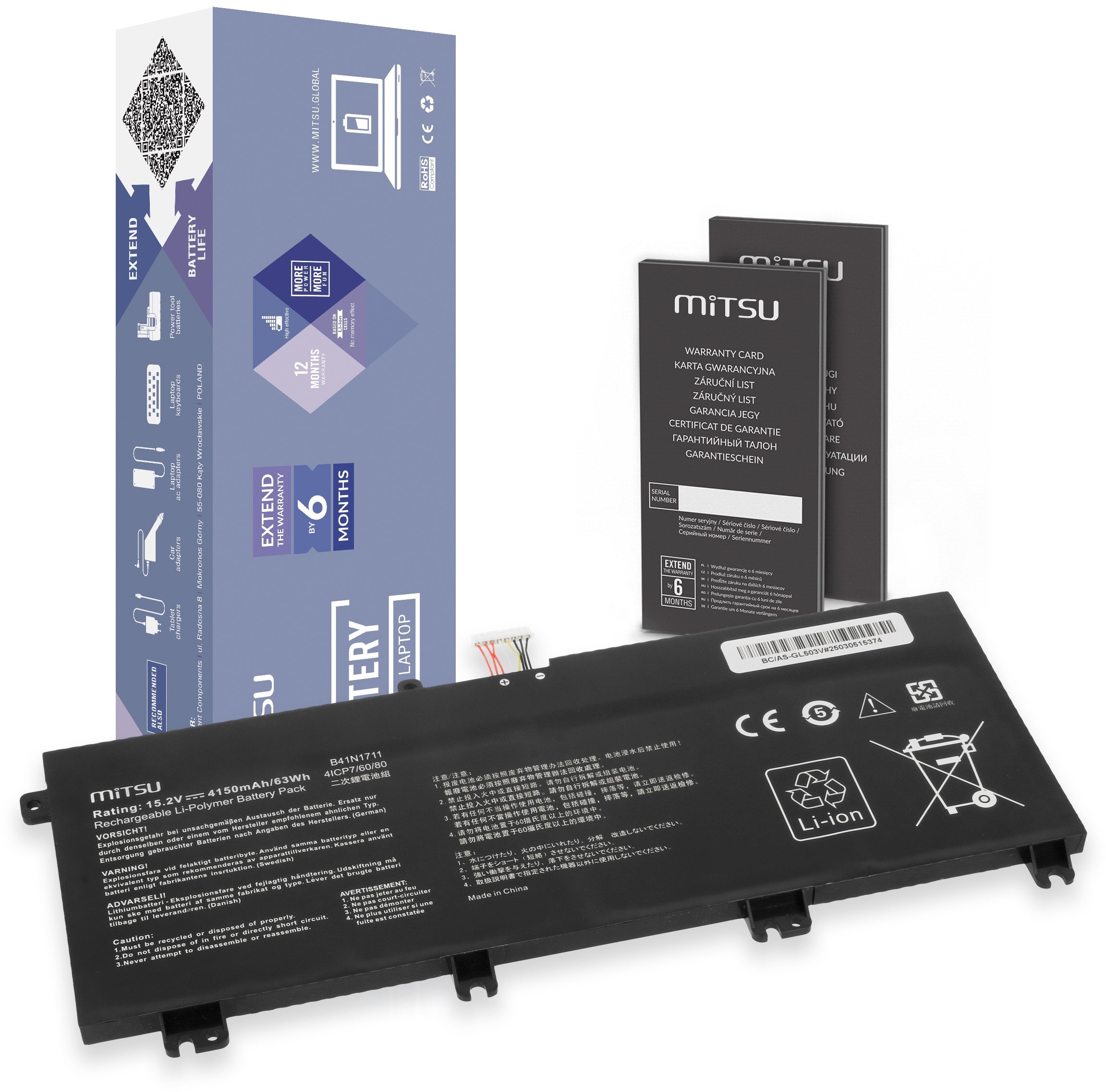 Bateria Mitsu do Asus ROG Strix GL503V, GL703V, FX705D (krótka taśma)