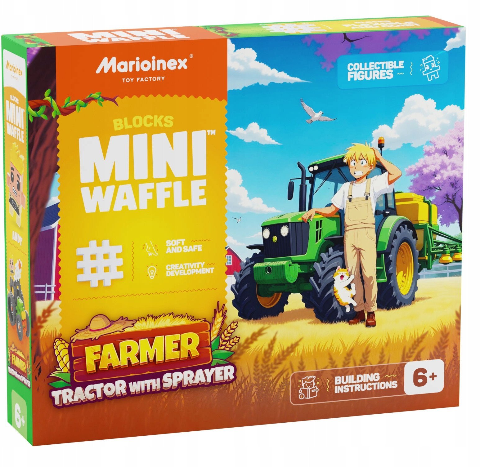Marioinex Klocki konstrukcyjne Mini Waffle Farmer Traktor z opryskiwaczem 50 elementów (907498)
