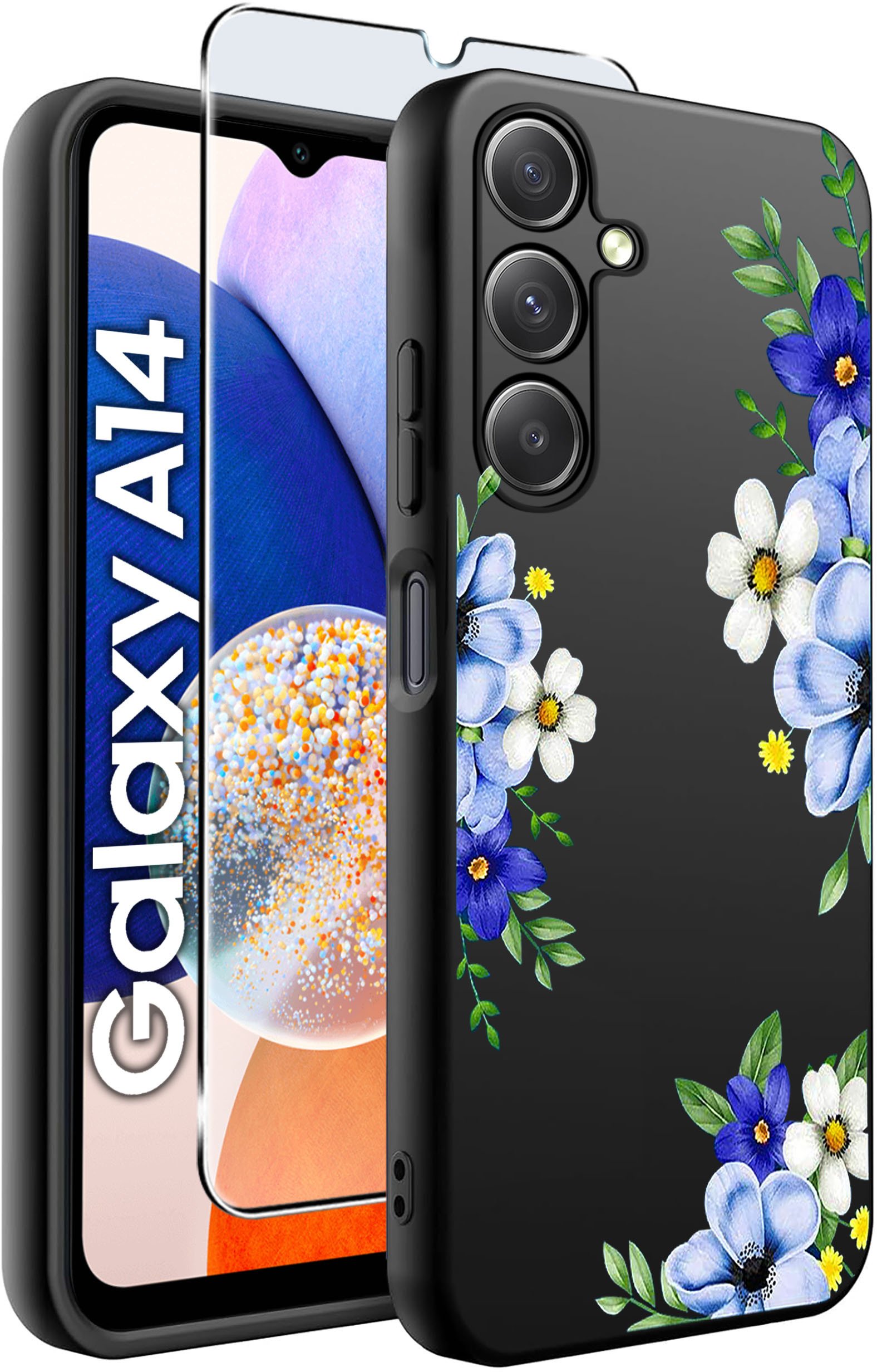 ETUI do Samsung A14 5G WZORY | SILIKONOWE MATT CASE + SZKŁO HARTOWANE 9H