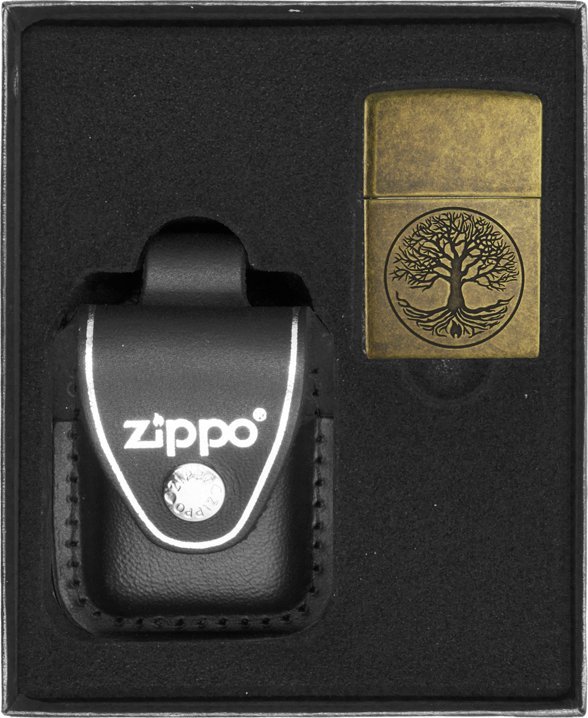 Zestaw ZIPPO Zapalniczka TREE OF LIVE ANTIQUE BRASS Prezentowy No3