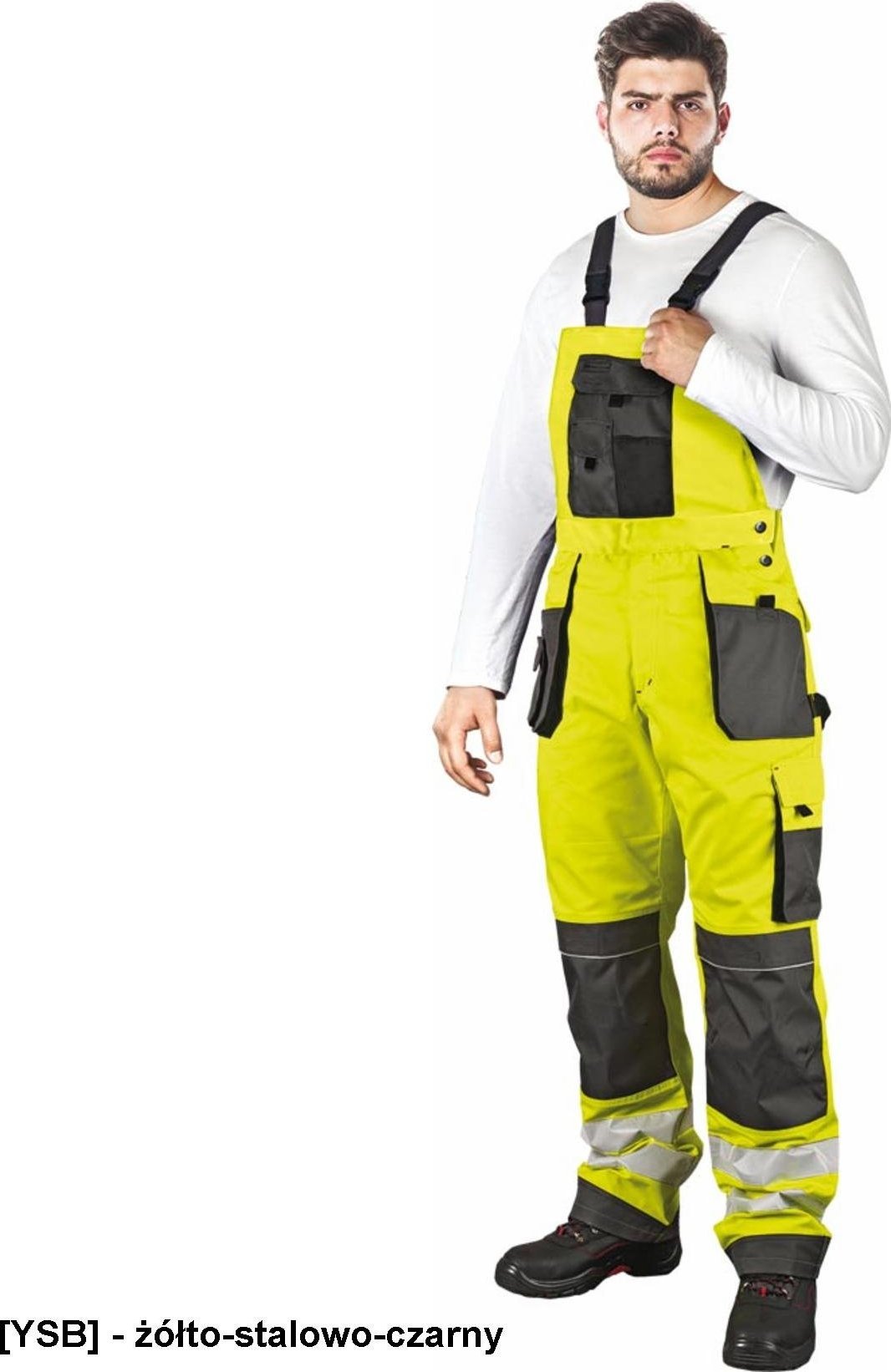 R.E.I.S. LH-FMNX-B - OSTRZEGAWCZE SPODNIE OCHRONNE OGRODNICZKI - żółto-stalowo-czarny 58