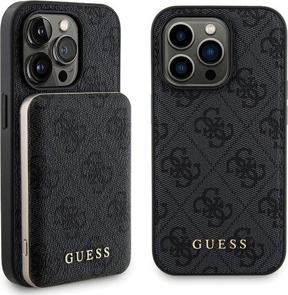 Guess Bundle Pack MagSafe 4G Metal Gold Logo - Zestaw etui + Power Bank 5000mAh MagSafe iPhone 13 Pro (black)