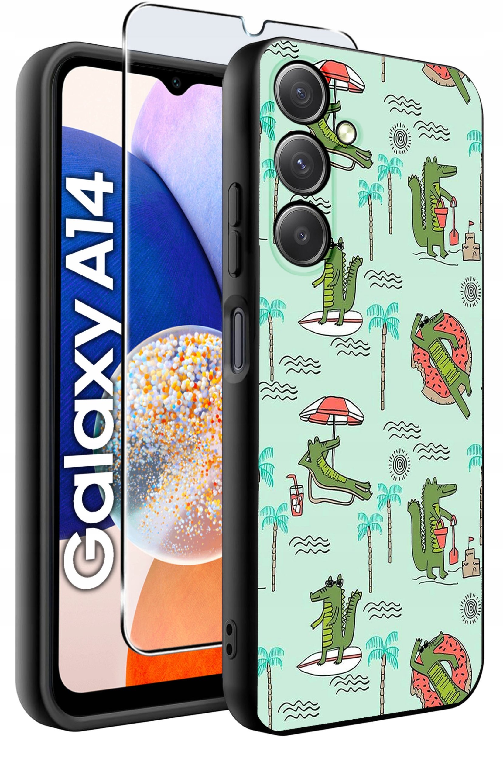 ETUI do Samsung A14 5G WZORY | SILIKONOWE MATT CASE + SZKŁO HARTOWANE 9H