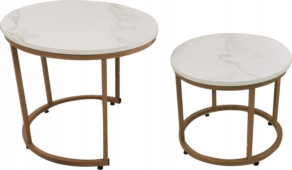 kontrast Stoliki kawowe okrągłe zestaw stolików loft fi 53x45, fi 43x35 złoty + marmur