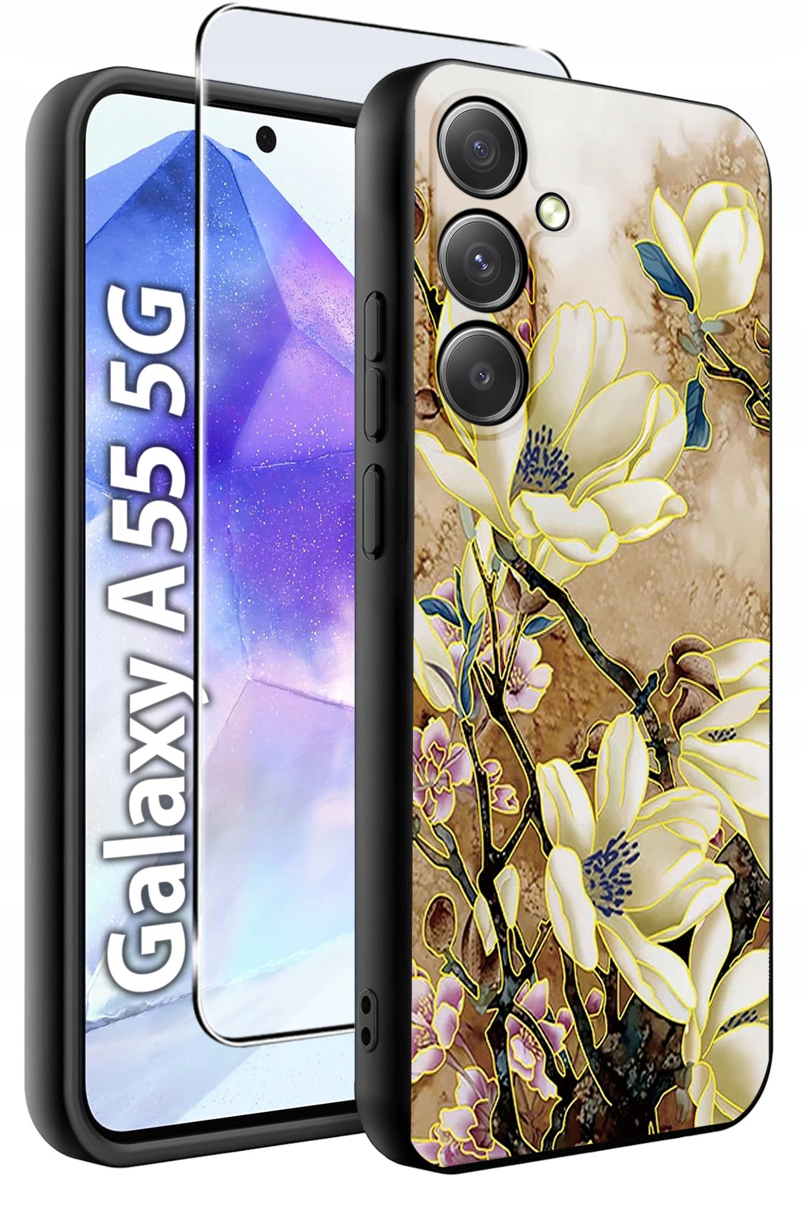 ETUI do Samsung A55 5G WZORY | SILIKONOWE MATT CASE + SZKŁO HARTOWANE 9H