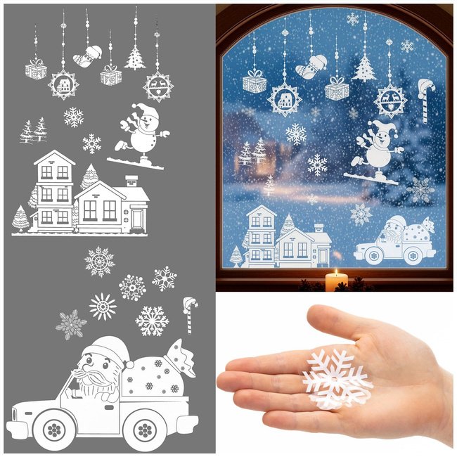 Naklejki świąteczne na okno 21 szt. ozdoby samoprzylepne, białe UNIWERSALNY