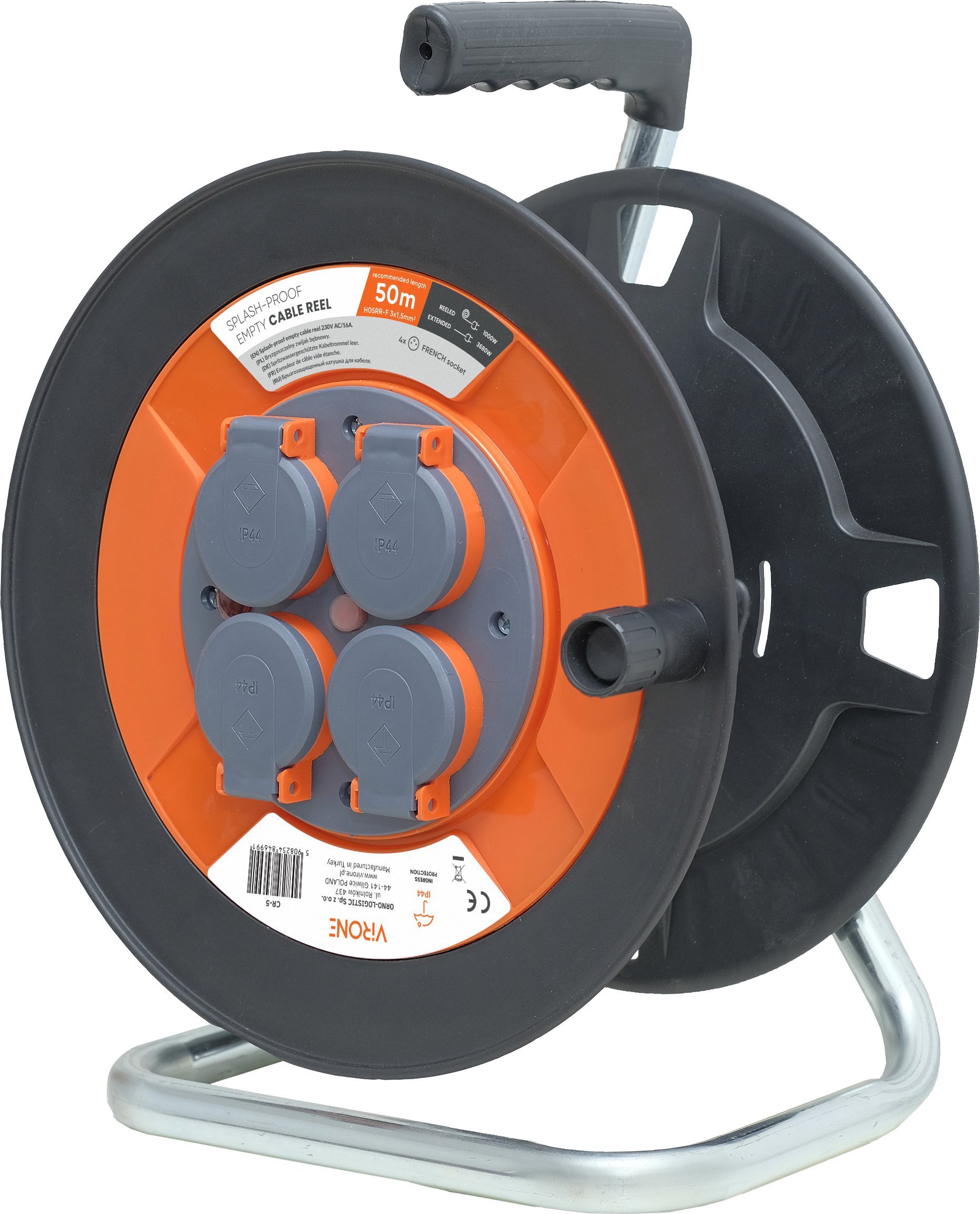 Orno Bryzgoszczelny zwijak bębnowy IP44 4x2P+Z 16A 230V, H05VV-F 3x1,5mm2, 50m