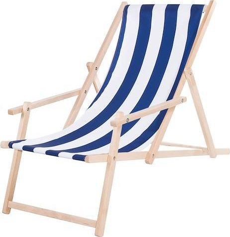 Springos Leżak drewniany z podłokietnikami niebiesko-biały UNIWERSALNY